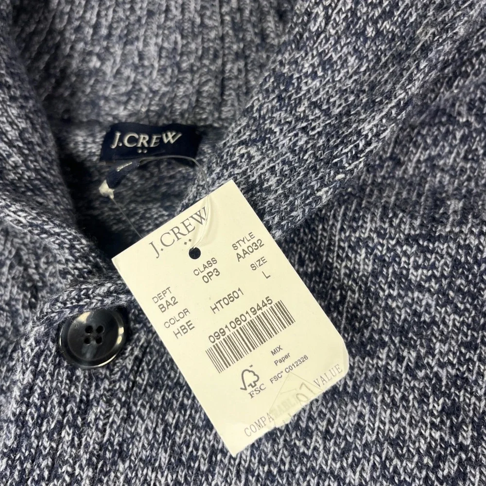 New J. Crew‎ Men's Speckled Blue Shawl Collar Button Sweater Size L
